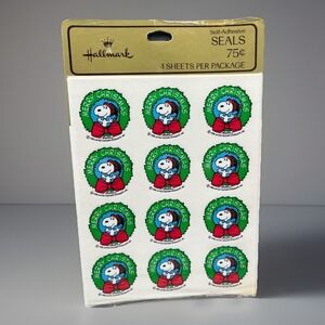 NEW VTG 1958 Peanuts SNOOPY "MERRY CHRISTMAS" Stickers Hallmark Seals 28 Sheets